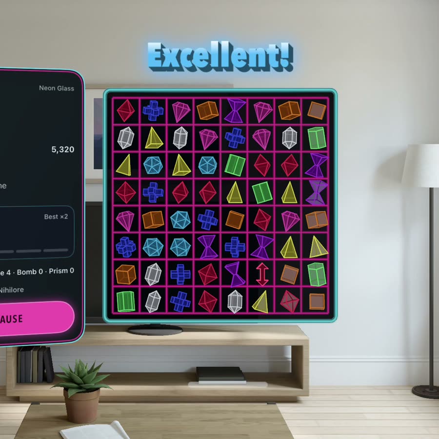 Close-up of the Neon Glass board with an Excellent pop above it